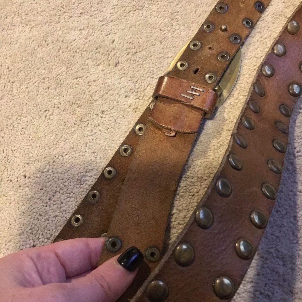 Vintage Leather Western Brown Studded Belt with Ornate Buckle - Picture 5 of 7